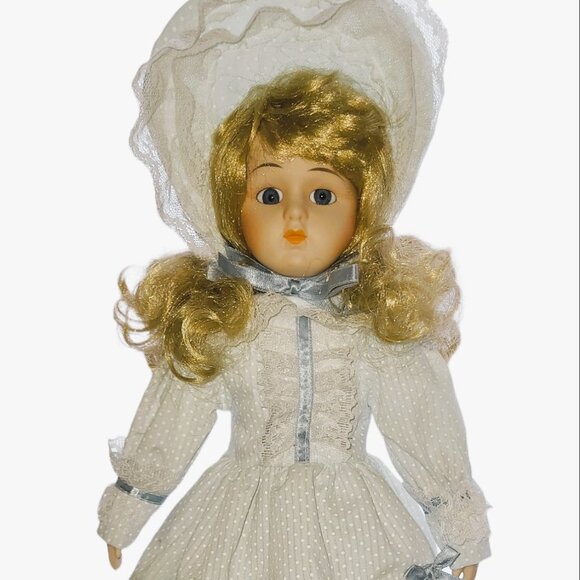 Baby Blue Bonnet Girl 14" Collectible Porcelain Doll 1980s ANCO Merchandise - Picture 2 of 12